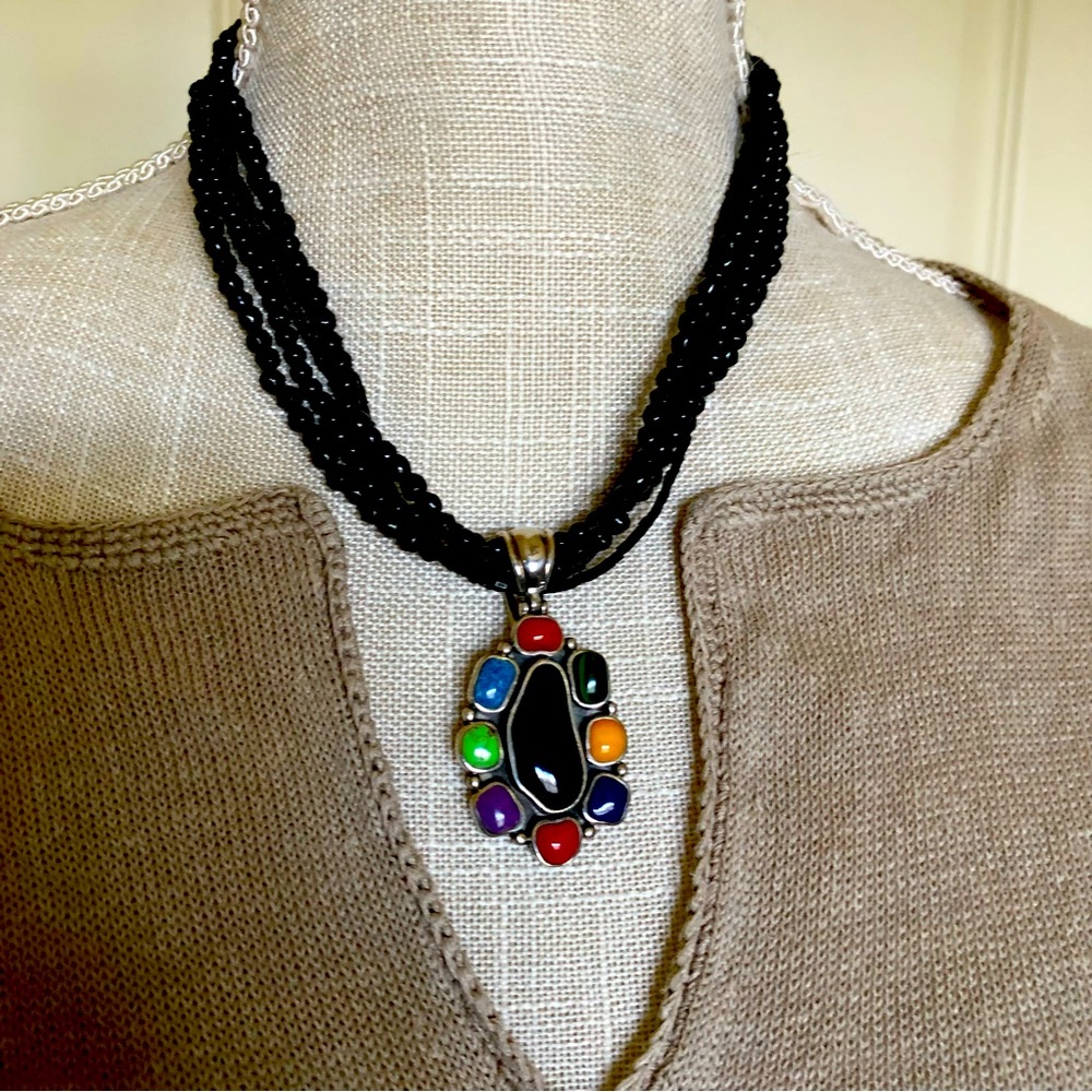 Large SS multiple stone Pendant w/ open/close bail